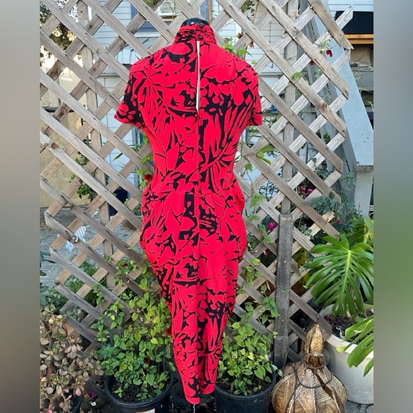 *RARE* Vintage 1980s Joni Blair Red and Black Abstract Pattern Dress - Picture 7 of 15